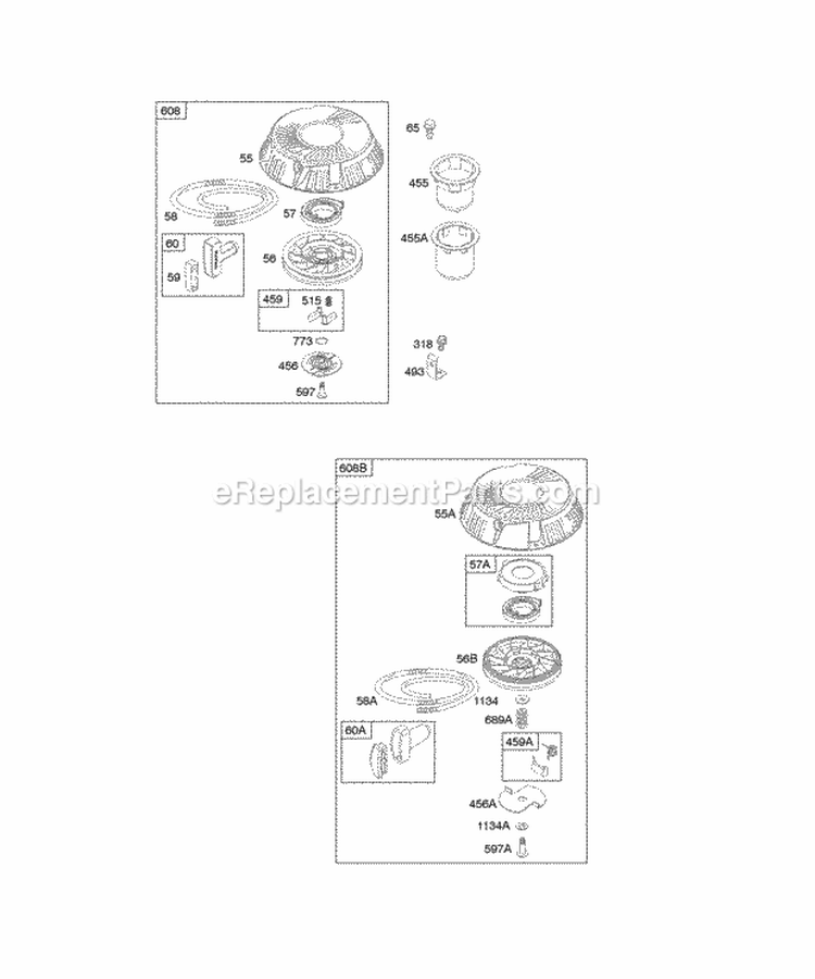 Rewind Starter Diagram and Parts List for  Briggs and Stratton Engine